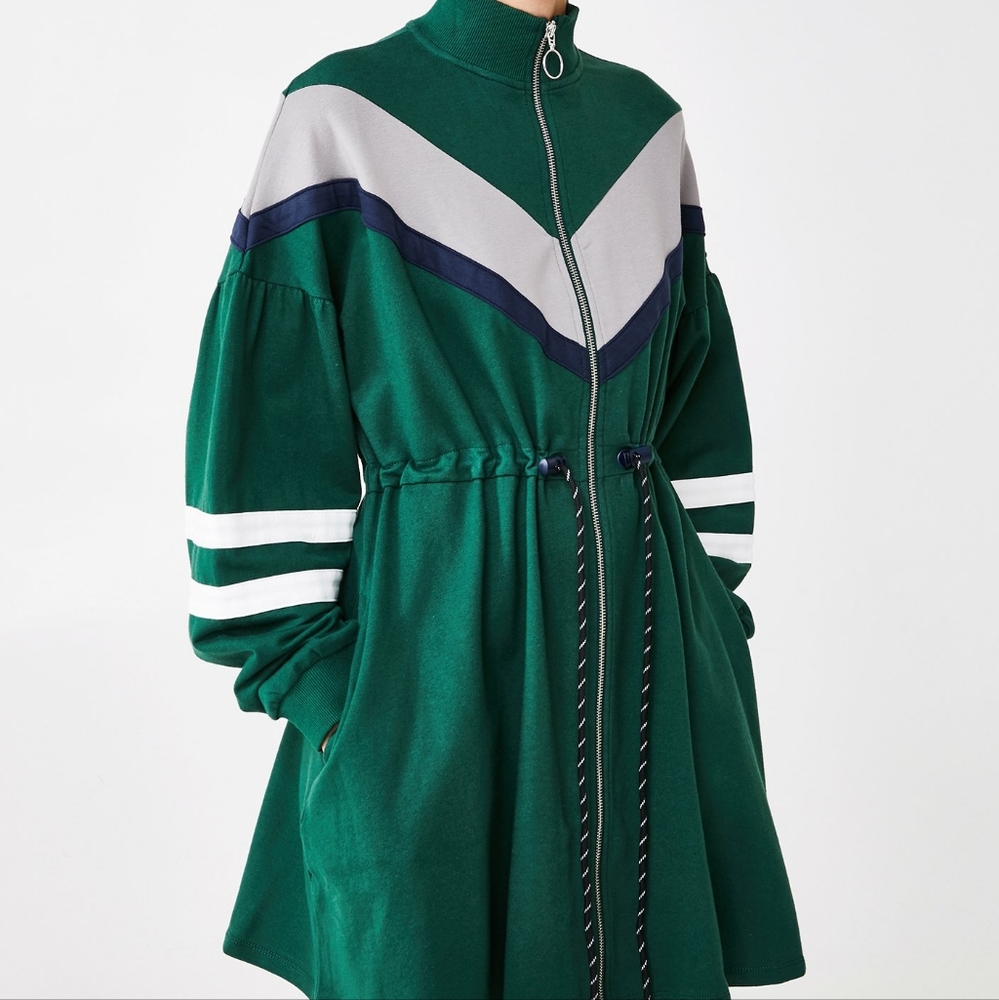 Lazy Oaf Green Colorblock Drawstring Jacket Dress